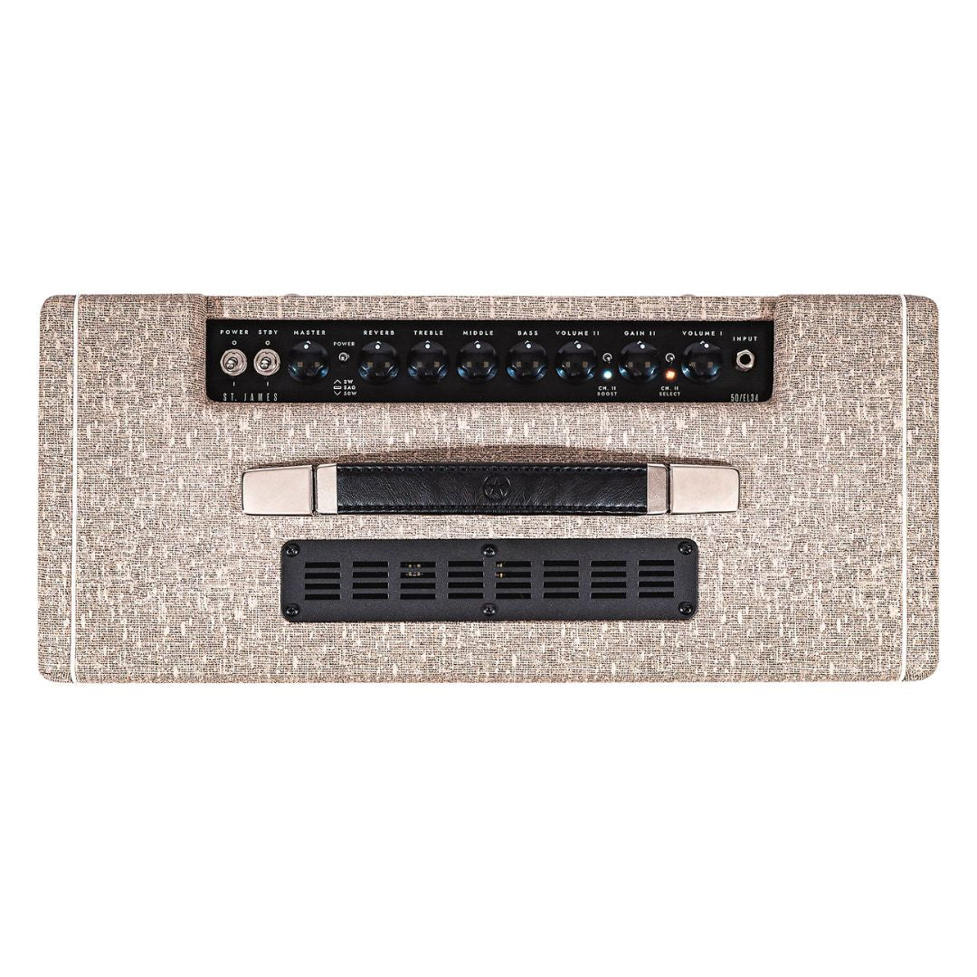 Top view of Blackstar St. James 50 EL34 50W Combo Amplifier on white background