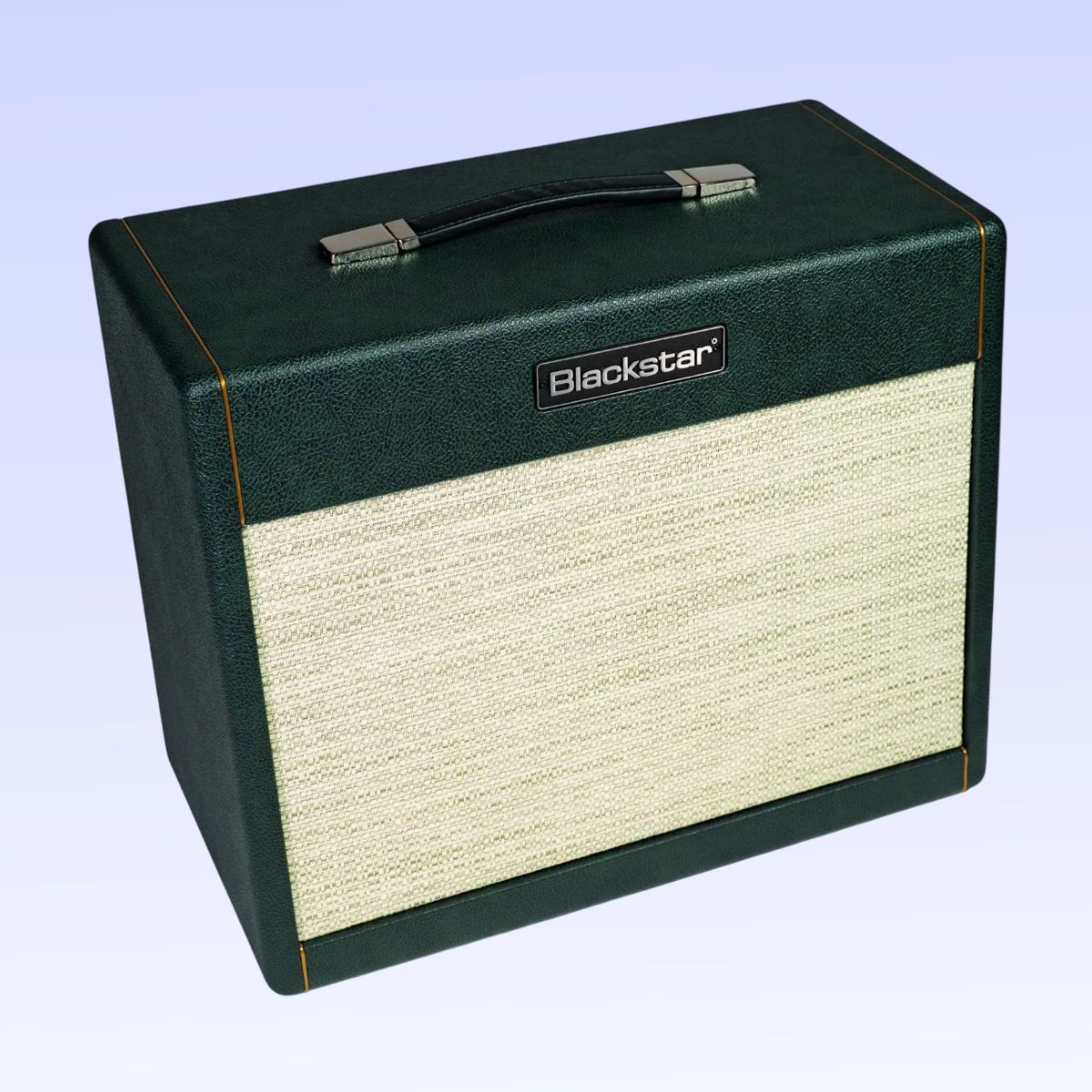 Angled front view of Blackstar TV-112 B Guitar Cabinet on purple background