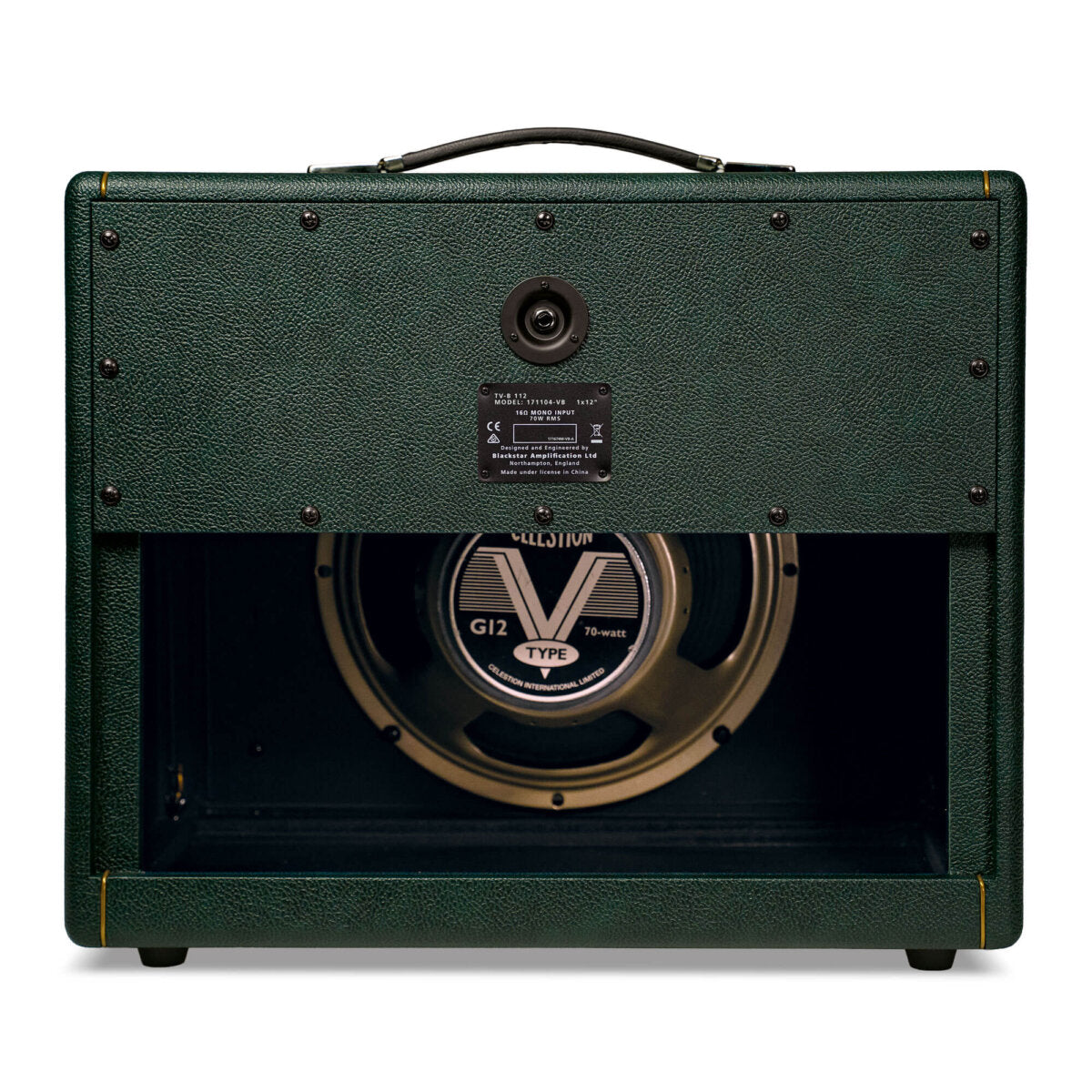 Rear view of Blackstar TV-112 B Guitar Cabinet on white background