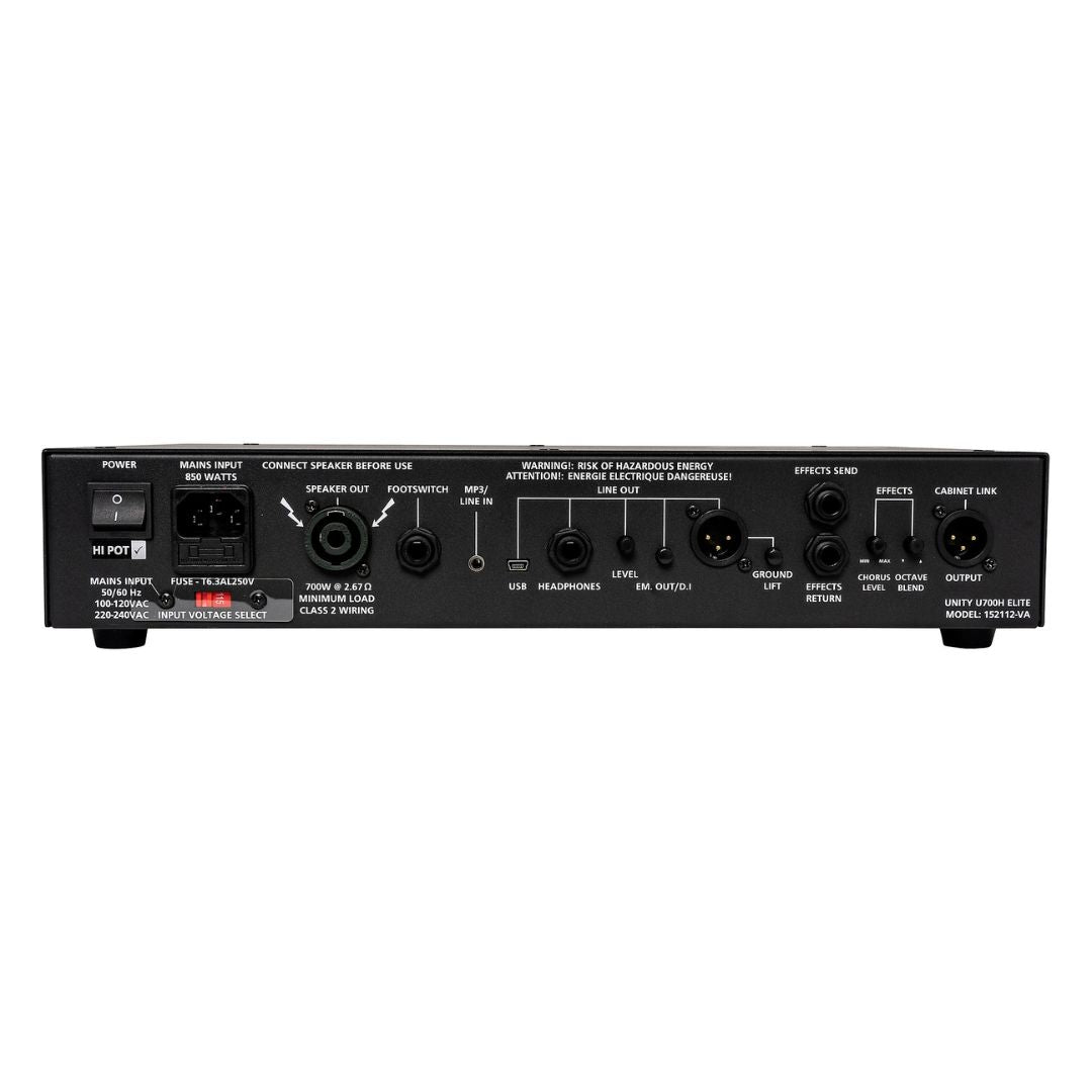 Rear view of Blackstar U700H Elite 700W Bass Head on white background