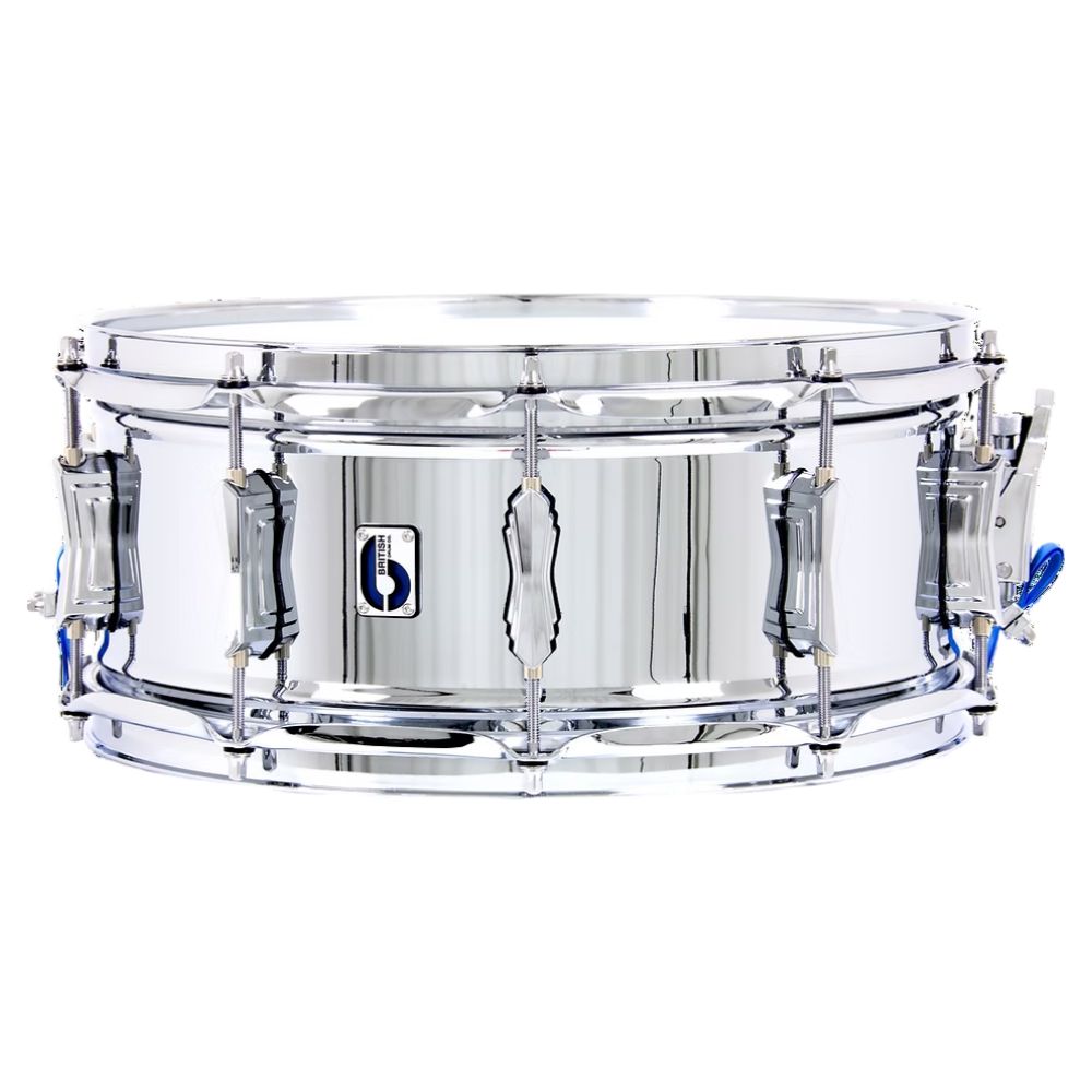 Front view of British Drum Co. Bluebird Snare Drum on white background