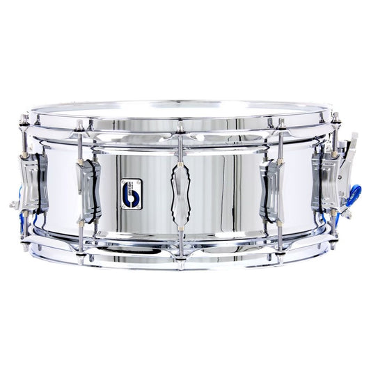 Front view of British Drum Co. Bluebird Snare Drum on white background