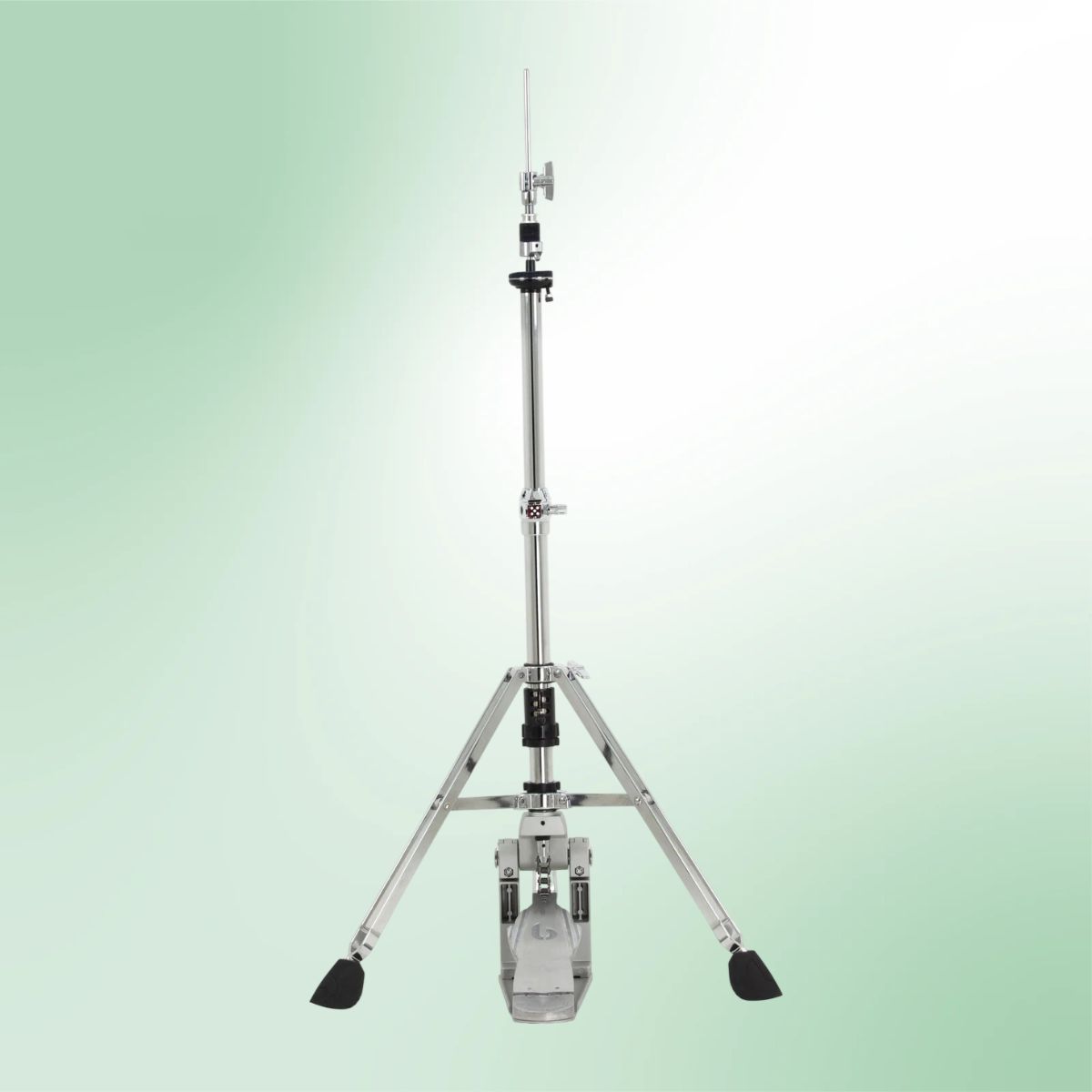 Front view of British Drum Co. CAS-HW-HH Casino Hi Hat Stand on green gradient background