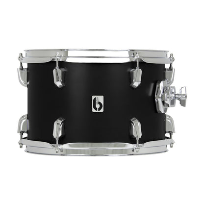 Front view of British Drum Co. Enigma Tom Drum Satin Black 10" x 7" on white background