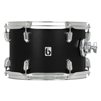 Front view of British Drum Co. Enigma Tom Drum Satin Black 14" x 14" on white background