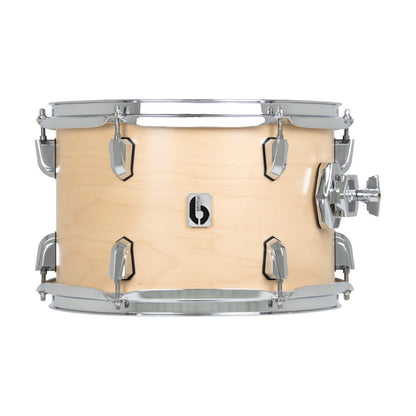 Front view of British Drum Co. Enigma Tom Drum Satin Maple 10" x 7" on white background