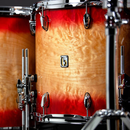 Close up view of British Drum Co. Founders Reserve Kit (Mulberry Harbour) on grey background