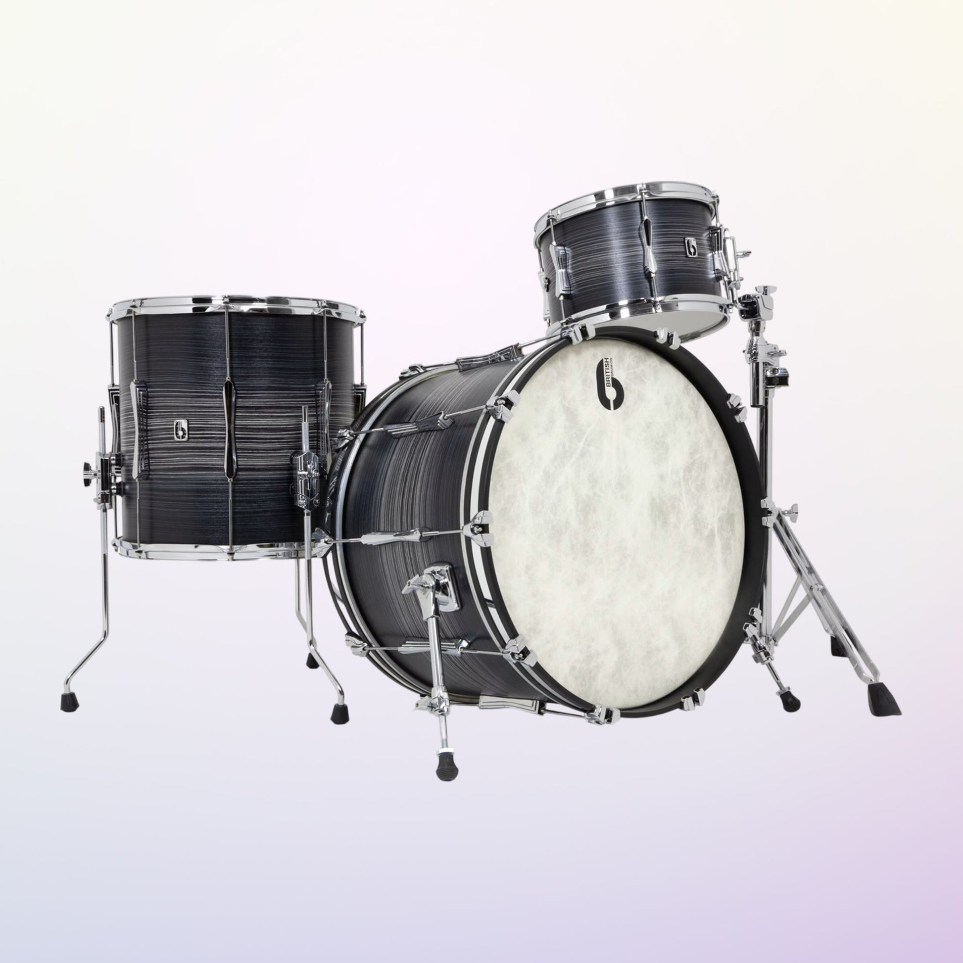 Angled view of British Drum Co. Legend Series 22" Club Kit Carnaby Knight on purple background