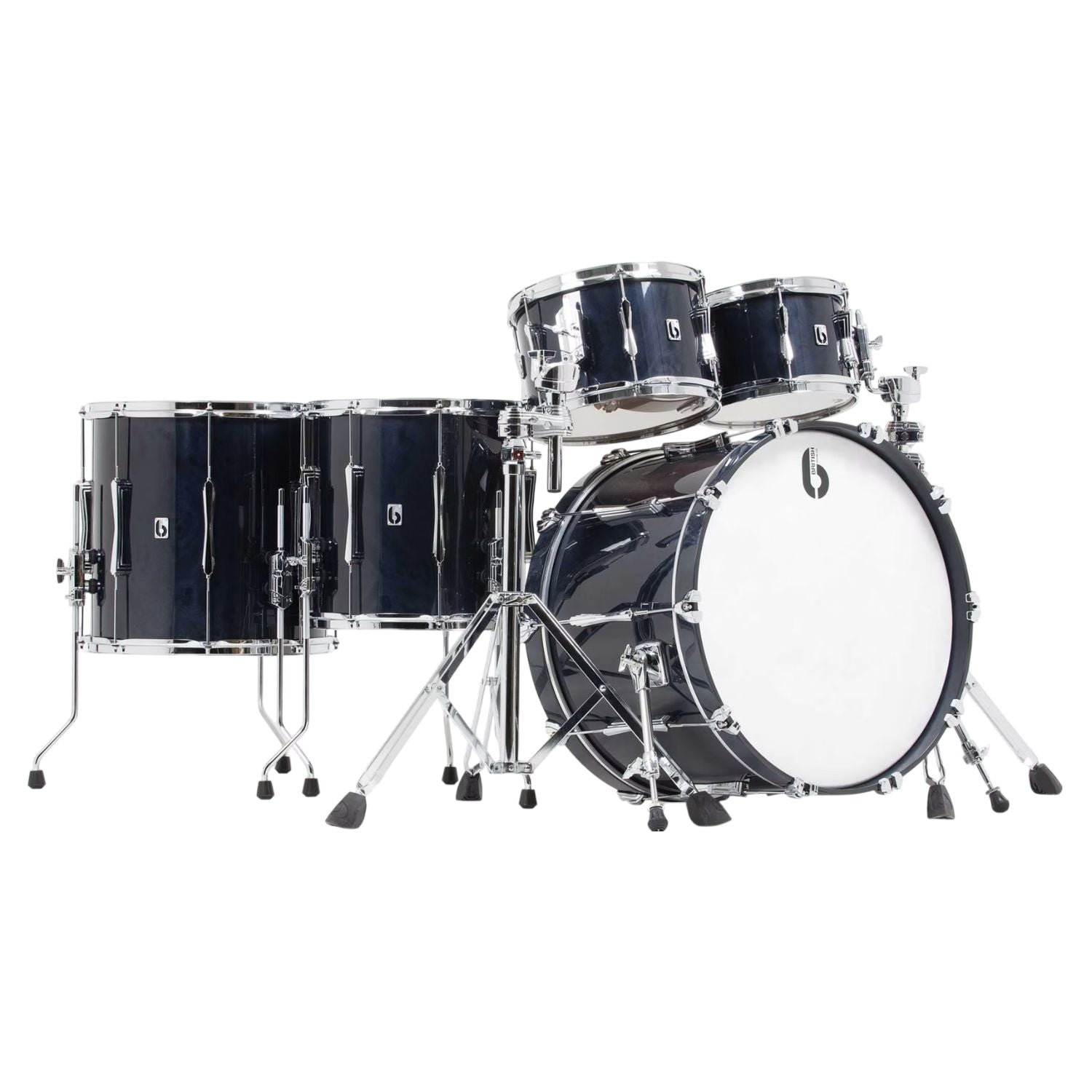 Angled view of British Drum Co. Legend Series 22" Fusion Kit Blackwater on white background