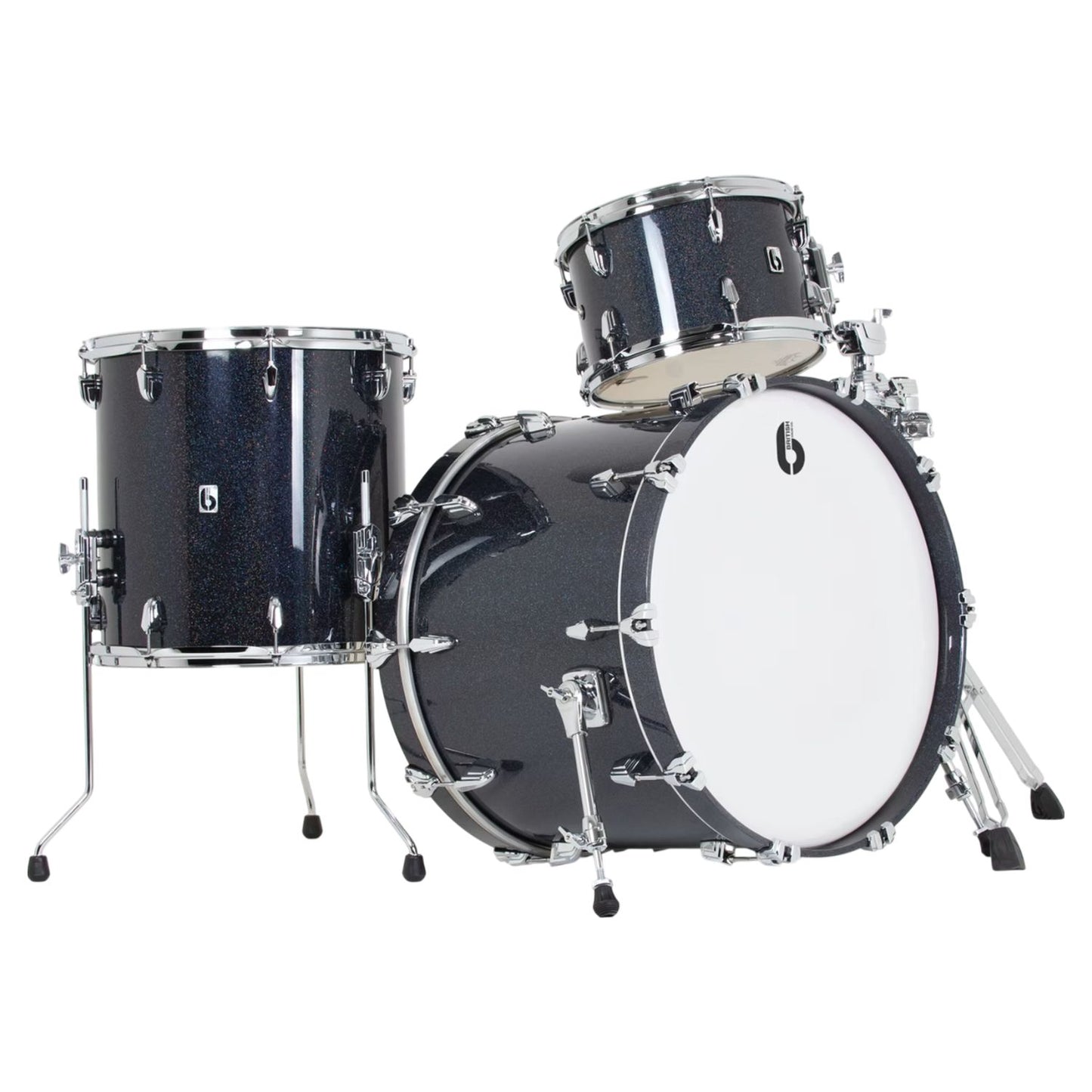 Angled view of British Drum Co. Legend Series 22" Fusion Kit Ravenglass on white background