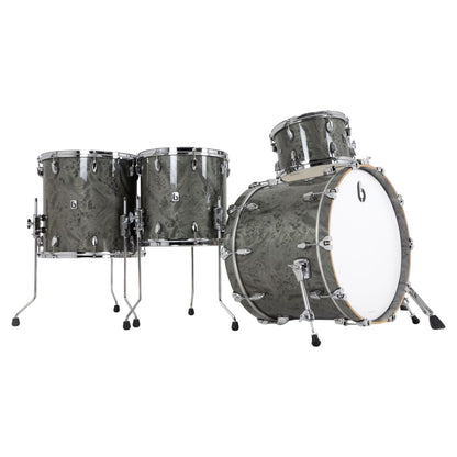 Angled view of British Drum Co. Legend Series 22" Fusion Kit Sterling Silver on white background