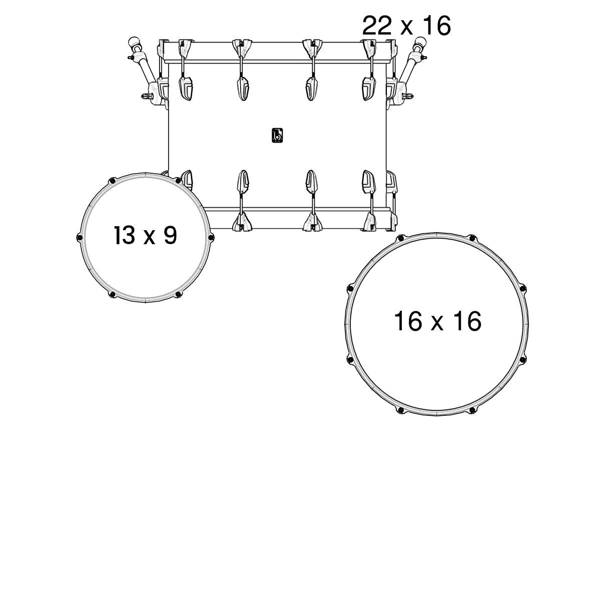 Layout of British Drum Co. Legend Series 22" US Club Kit