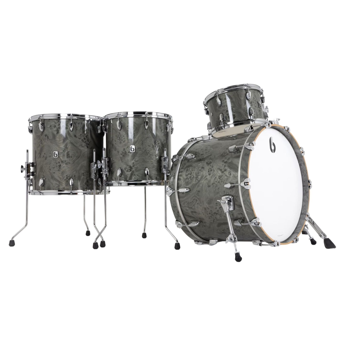 Angled view of British Drum Co. Legend Series 22" US Club Kit Sterling Silver on white background