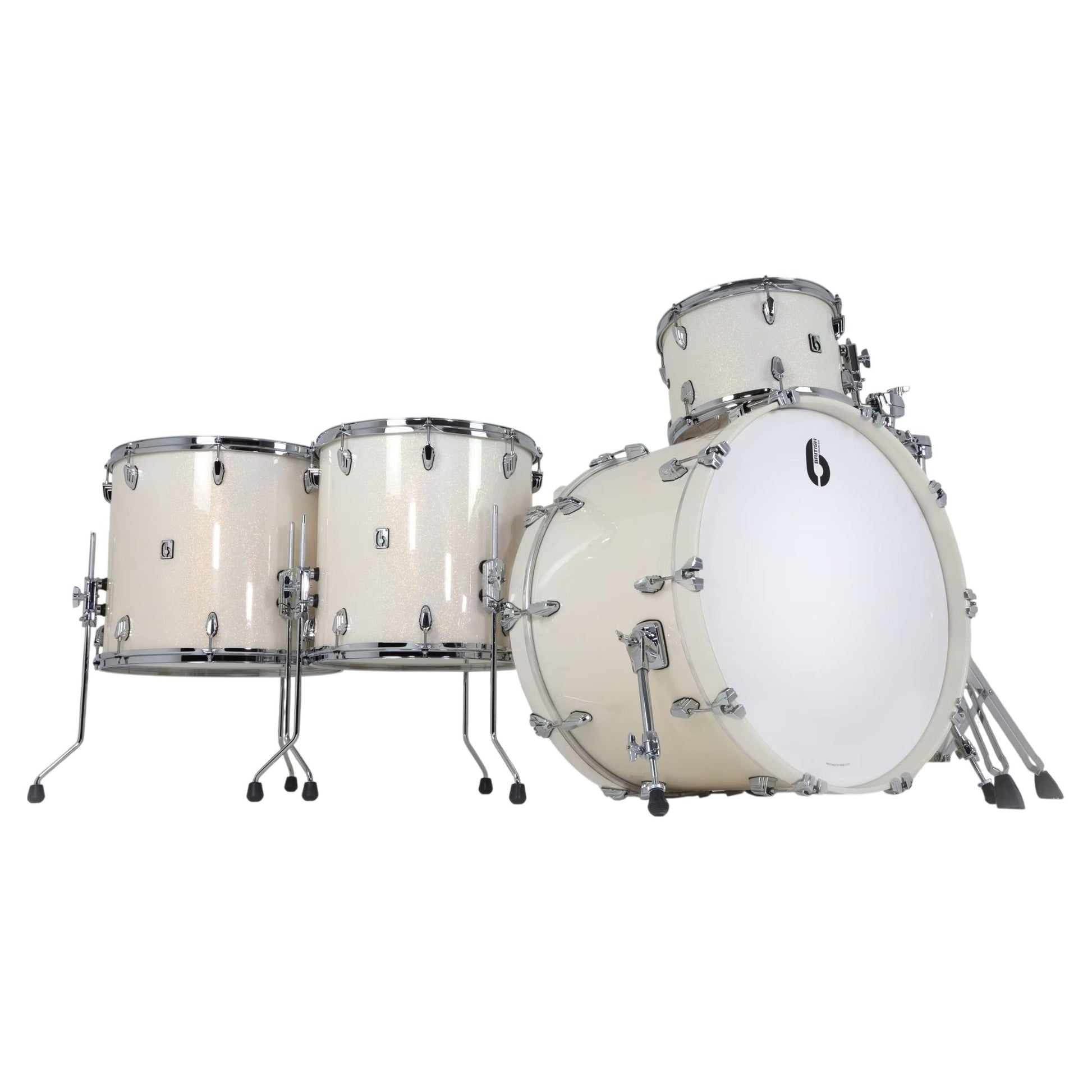Angled view of British Drum Co. Legend Series 22" US Club Kit Whitehaven on white background