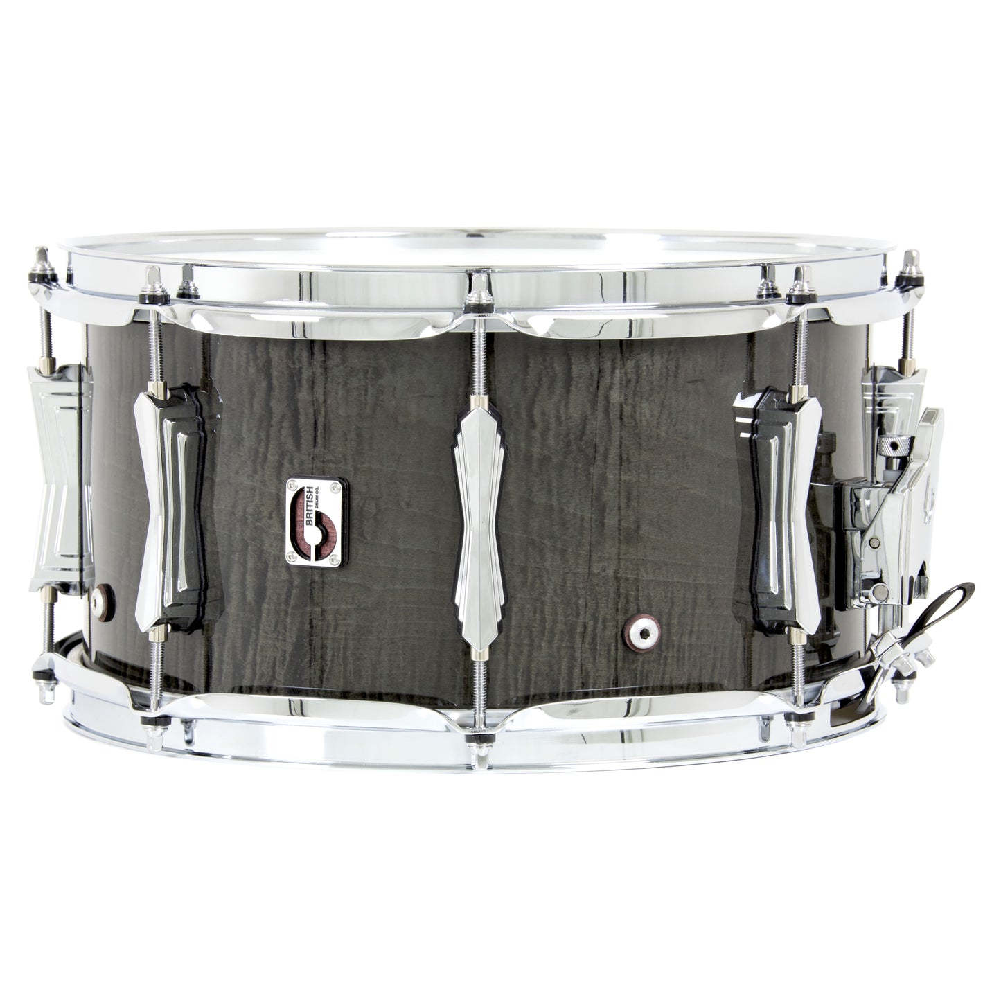 Front view of British Drum Co. Super 7 Snare Drum on white background