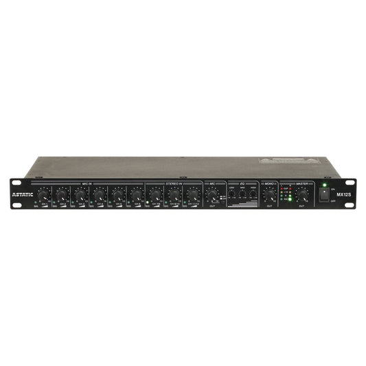 Front view of CAD Audio Astatic MX12S 12-Channel Rackmounted Mixer on white background