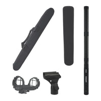 Inclusions of CAD Audio Astatic SM915B Battery-Powered Shotgun Microphone on white background