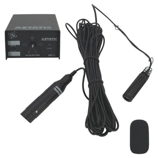 Inclusions of CAD Audio CM900VP Remote Variable Pattern Hanging Choir Microphone on white background