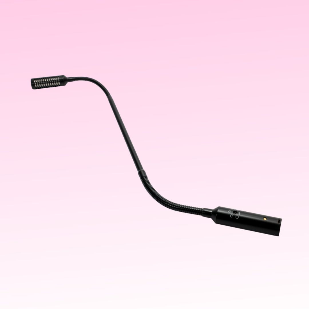 Angled side view of CAD Audio GN18VP 18” Variable Polar Pattern Gooseneck Microphone on pink background