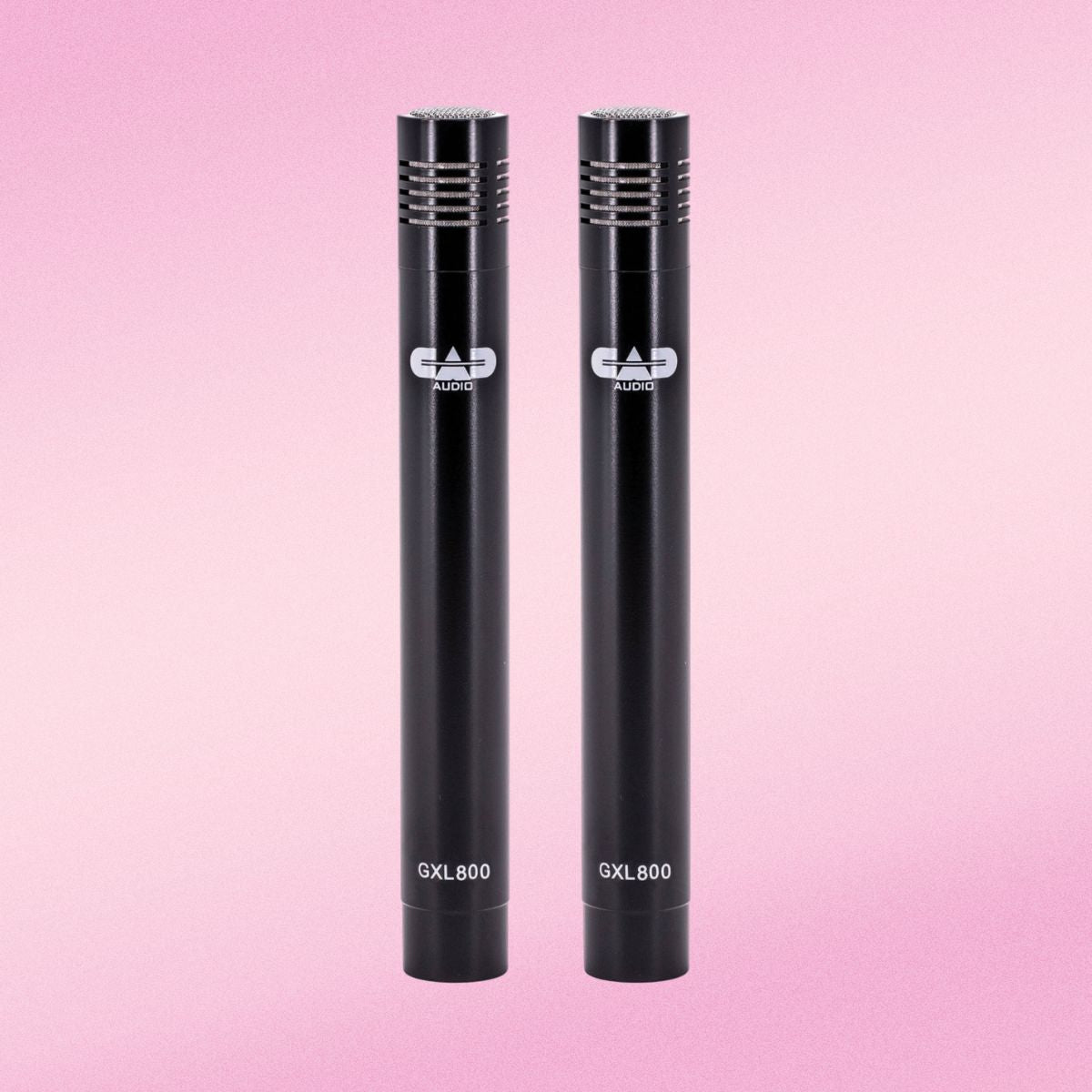 Front view of CAD Audio GXL800 Small Diaphragm Pencil Condenser Microphone (Pair) on pink background