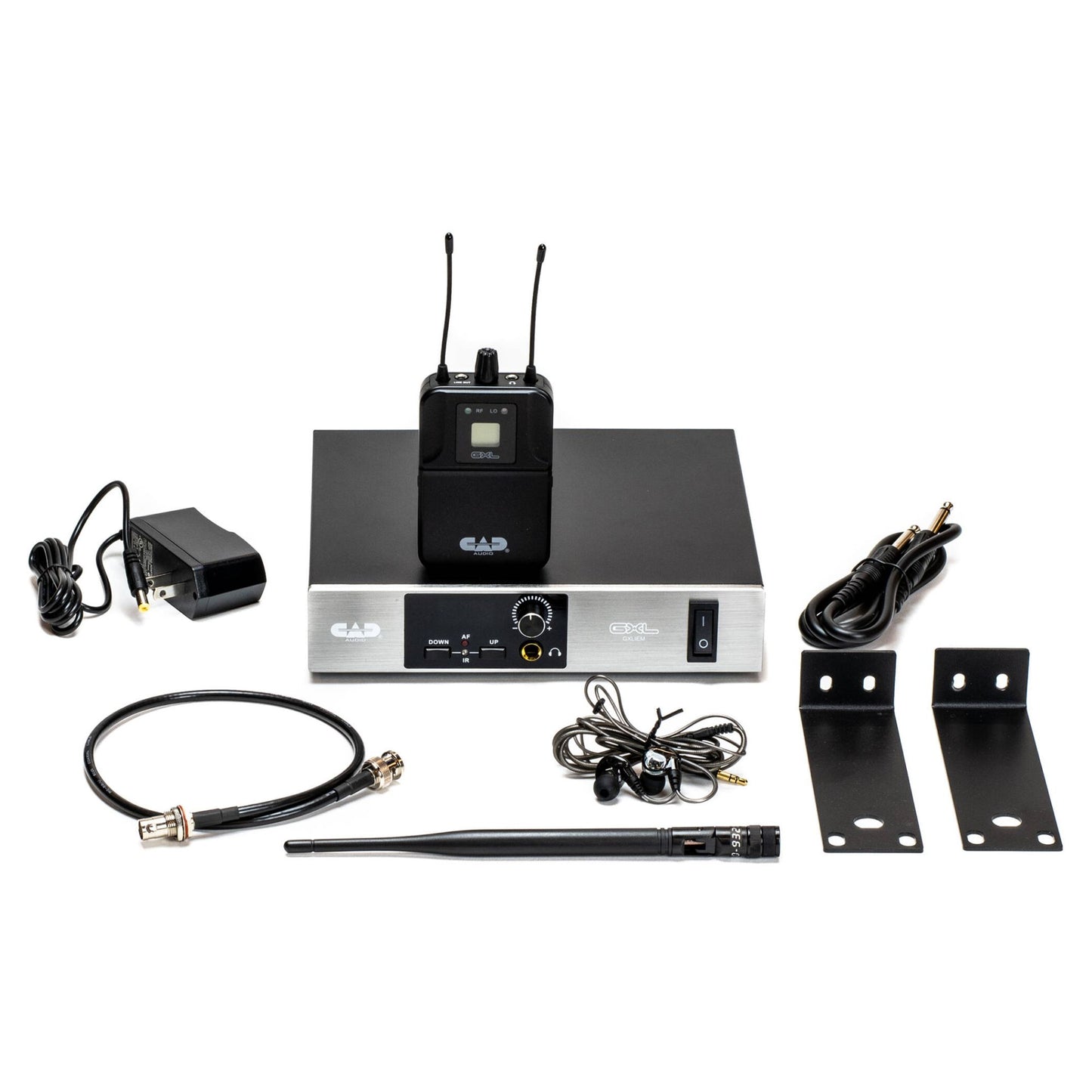 Inclusions of CAD Audio GXLIEM Single-Mix Wireless IEM System on white background