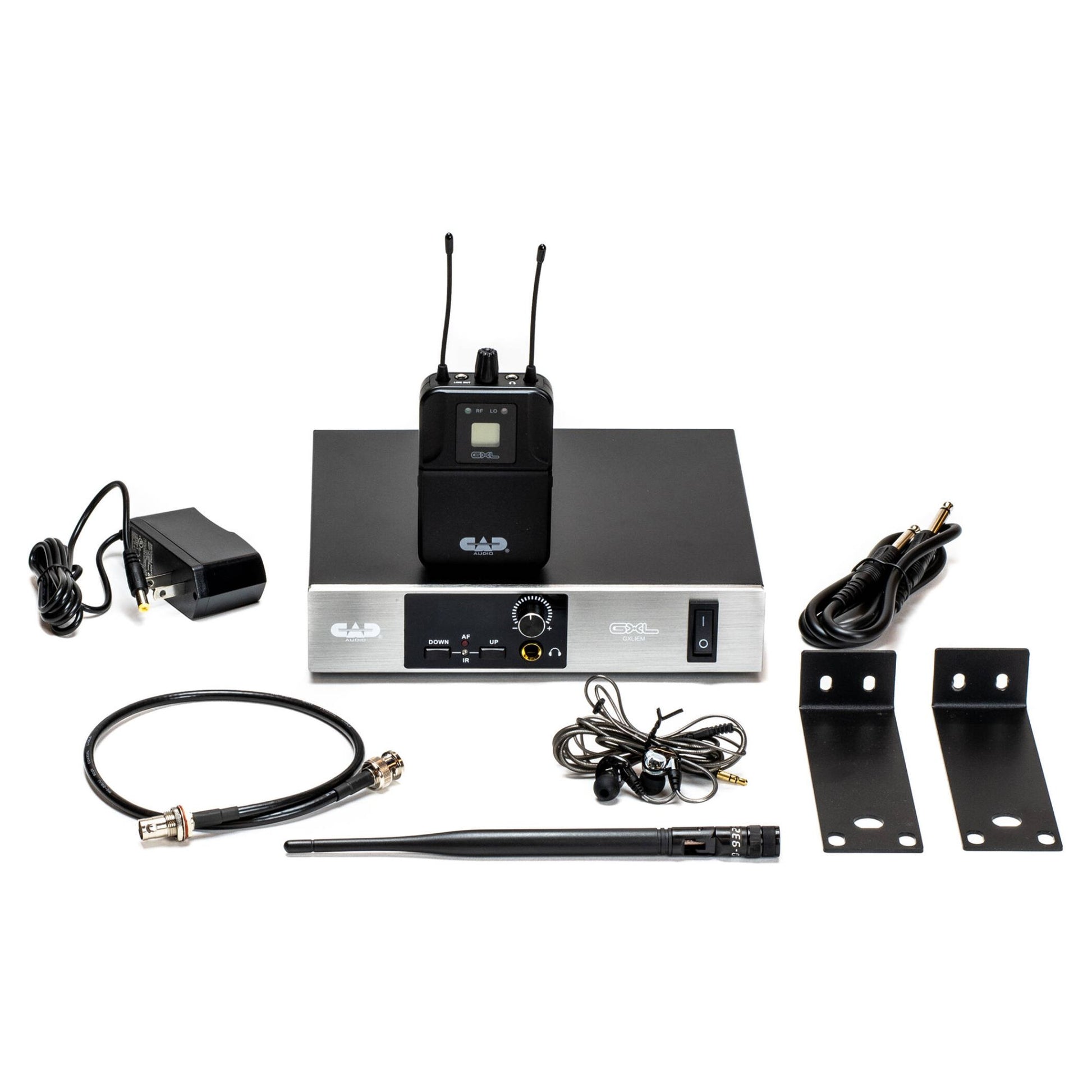 Inclusions of CAD Audio GXLIEM Single-Mix Wireless IEM System on white background