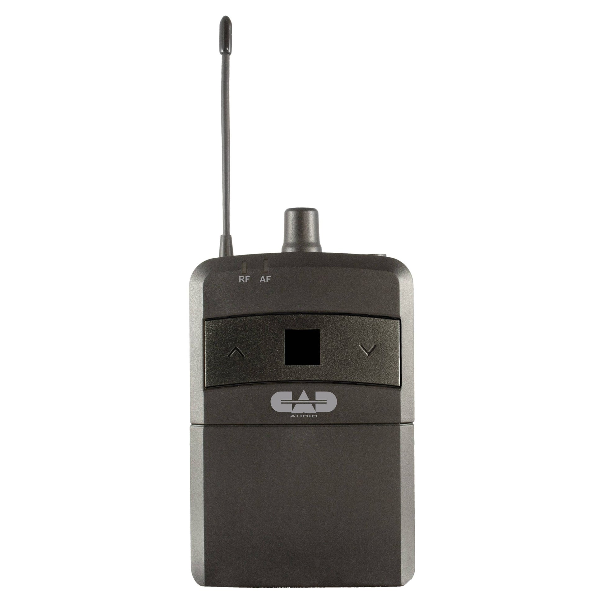 Front view of CAD Audio IEMBP for Stagepass IEM Wireless System, 520-542 MHz on white background