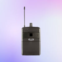 Front view of CAD Audio IEMBP for Stagepass IEM Wireless System, 520-542 MHz on gradient purple background