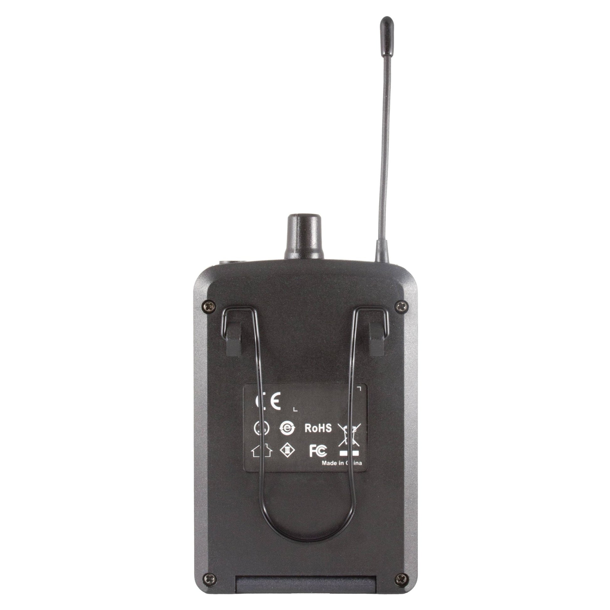 Rear view of CAD Audio IEMBP for Stagepass IEM Wireless System, 520-542 MHz on white background