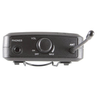Top port and control view of CAD Audio IEMBP for Stagepass IEM Wireless System, 520-542 MHz on white background