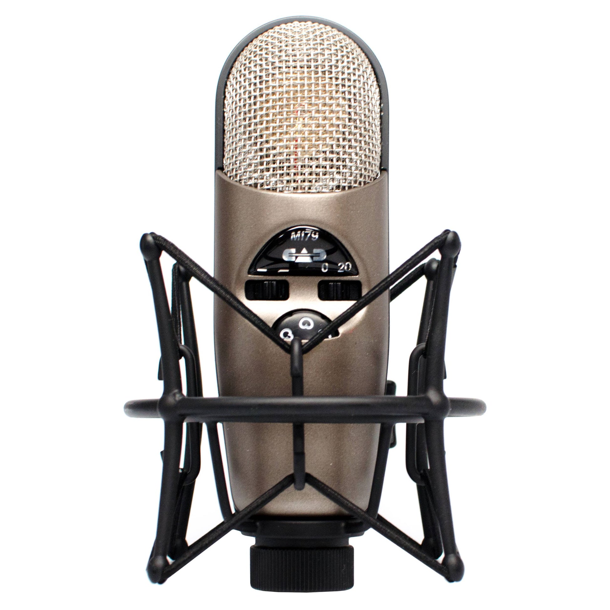 Front view of CAD Audio M179 Large Diaphragm Multipattern Condenser Microphone on white background