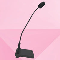 Side view of CAD Audio MB110D Dante-Enabled Microphone Base with mic mounted on pink background