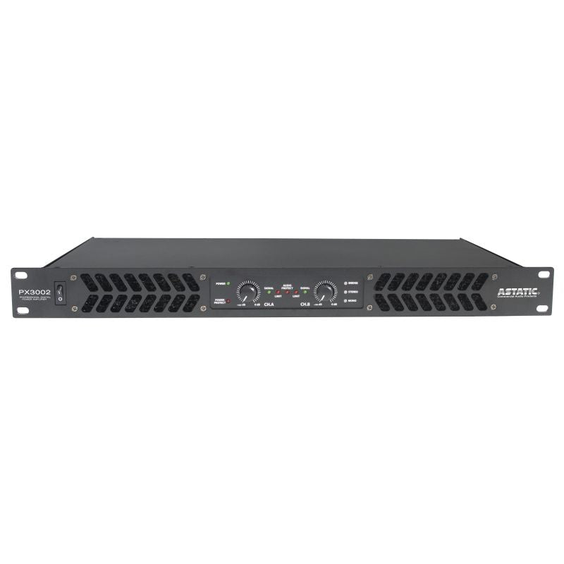 Front view of CAD Audio PX3002 300W 2-Channel Power Amplifier on white background