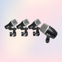 Inclusions of CAD Audio Stage4 Drum Microphone Pack on pink and purple gradient background