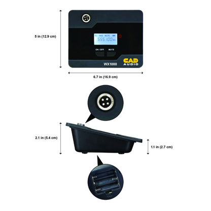 Dimensions of CAD Audio WX1000 Wireless Microphone System Gooseneck Microphone on white background