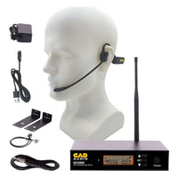 Front view of CAD Audio WX1000 Wireless Microphone System Headworn Microphone with all its inclusions on white background