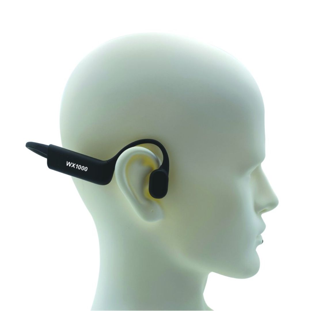 Side view of CAD Audio WX1000 Wireless Microphone System Headworn Microphone on mannequin head on white background
