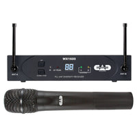 Inclusions of CAD Audio WX1600 UHF Handheld Wireless Microphone System, 542-564 MHz on white background