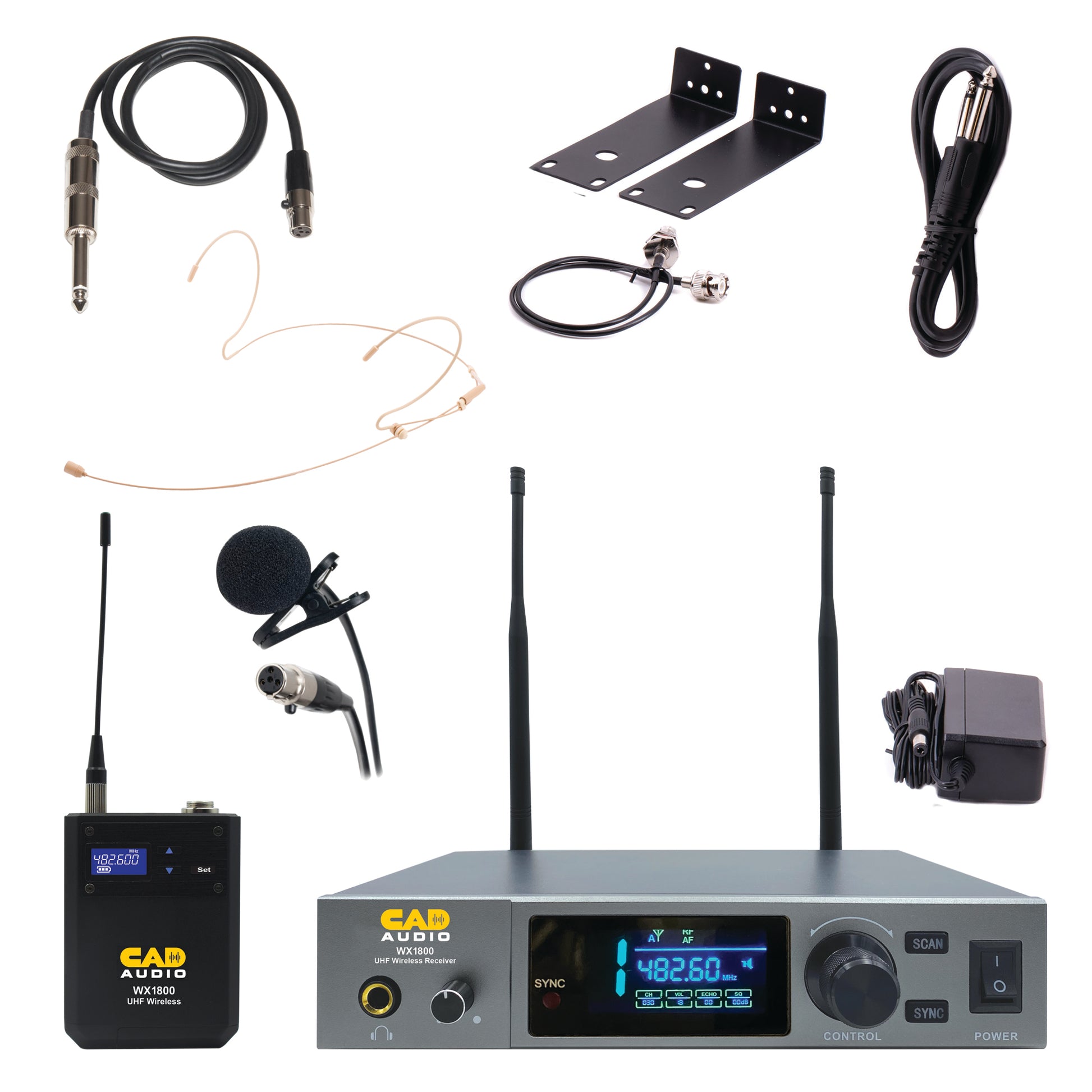 Inclusions of CAD Audio WX1800 Belt Pack model on white background
