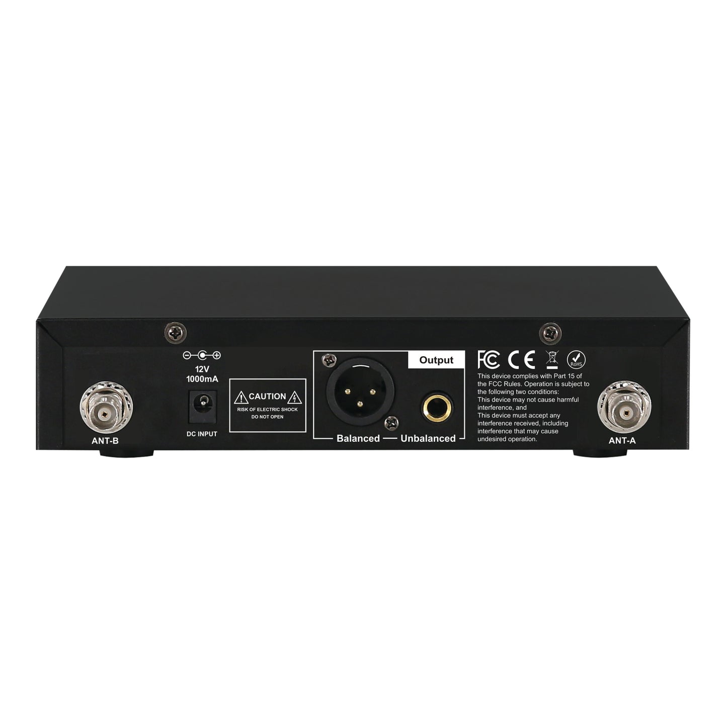 Rear panel of CAD Audio WX1800 transmitter on white background