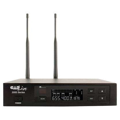 Receiver of CAD Audio WX3010 UHF Wireless Body Pack Microphone System, 520-542 MHz on white background