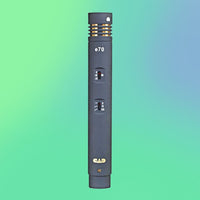 Front view of CAD Audio e70 Modular Dual-Capsule Condenser Microphone on green and blue gradient background