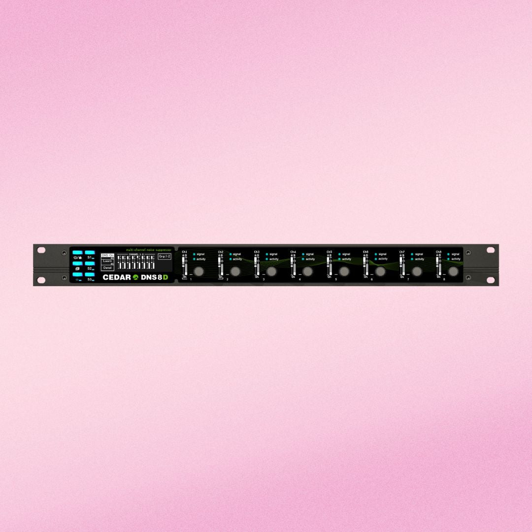 Front view of CEDAR Audio DNS 8D on pink background