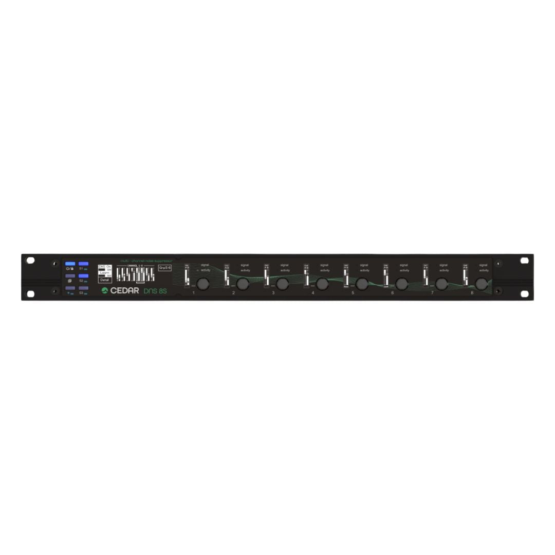 Front view of CEDAR Audio DNS 8S 8-Channel Dialogue Noise Suppressor with AES/EBU on white background