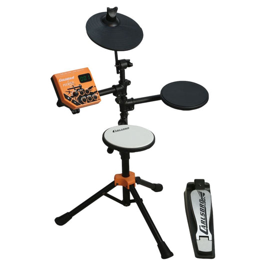 Inclusions of Carlsbro ROCK 50 Junior Electronic Drum Kit on white background