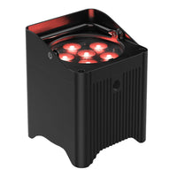 Black outdoor light fixture with red interior on a white background
