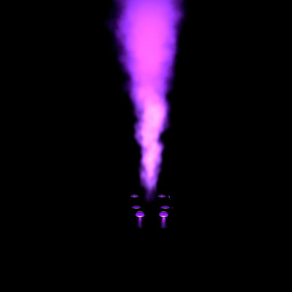 Chauvet DJ Geyser Move emitting purple light and fog upwards in dark venue