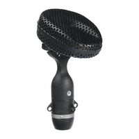 Black microphone on a white background