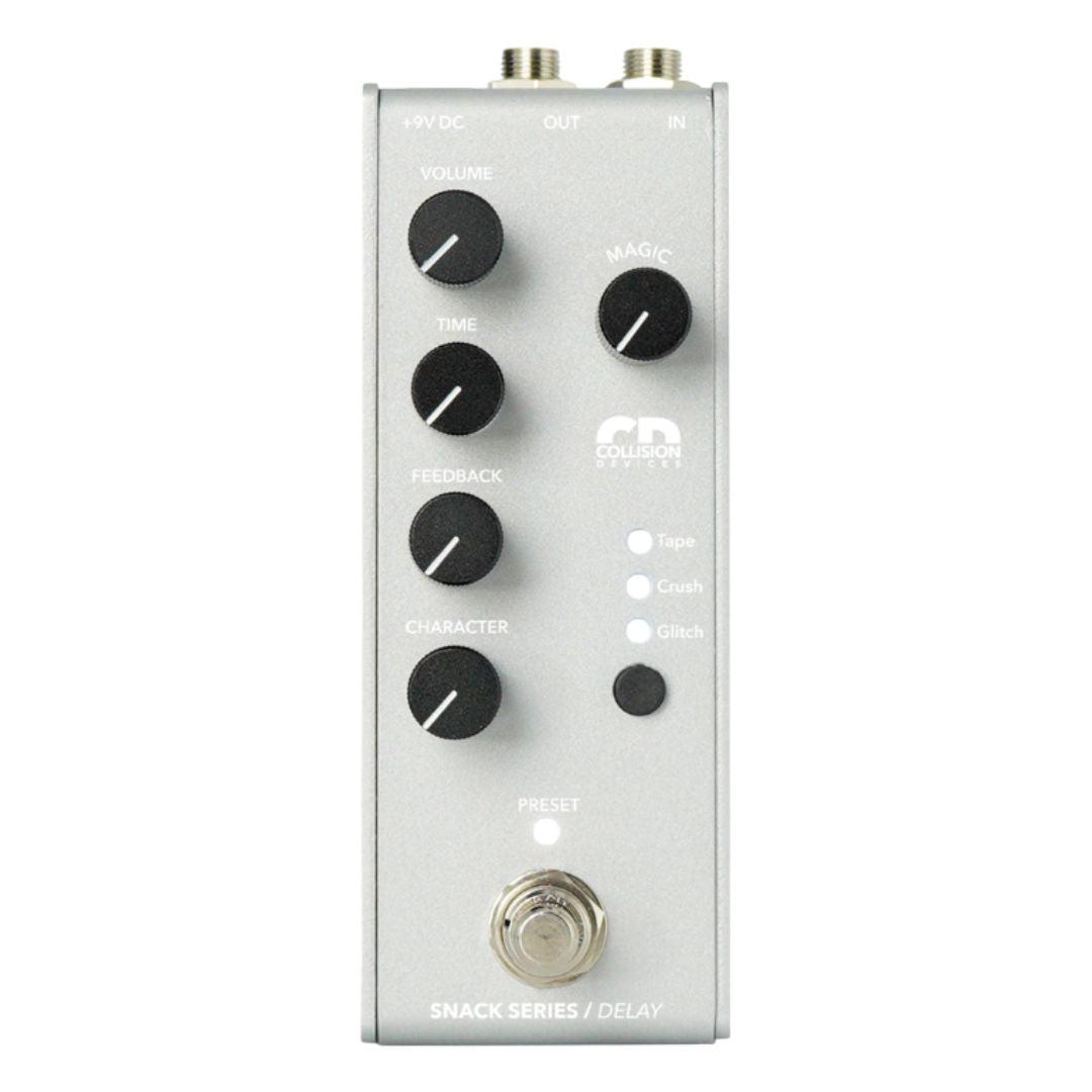 Front view of Collision Devices Snack Delay Pedal on white background