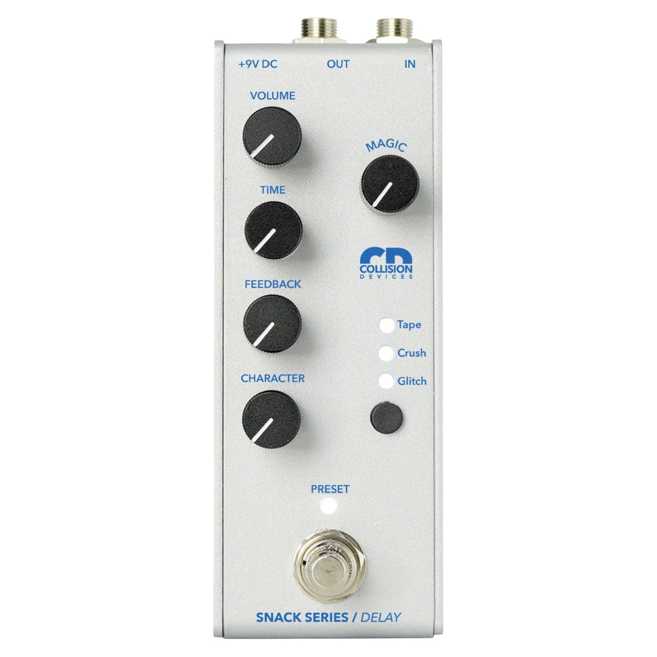 Front view of Collision Devices Snack Delay Pedal on white background